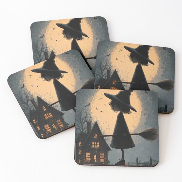 Item preview, Halloween witch flying past pumpkins and haunted ruins designed and sold by Piotrek0001.