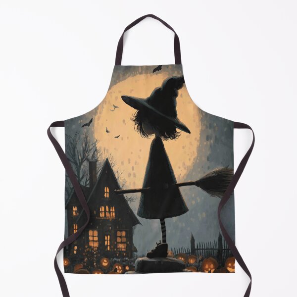Item preview, Halloween witch flying past pumpkins and haunted ruins designed and sold by Piotrek0001.