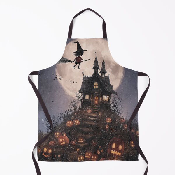 Item preview, Halloween witch flying under orange glowing midnight sky designed and sold by Piotrek0001.