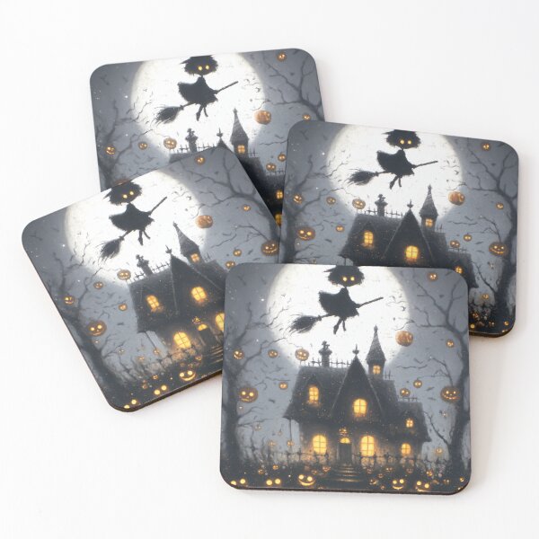 Item preview, Dark halloween forest with glowing pumpkins and witch designed and sold by Piotrek0001.