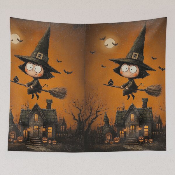 Item preview, Witch flying across haunted ruins under shining moon designed and sold by Piotrek0001.
