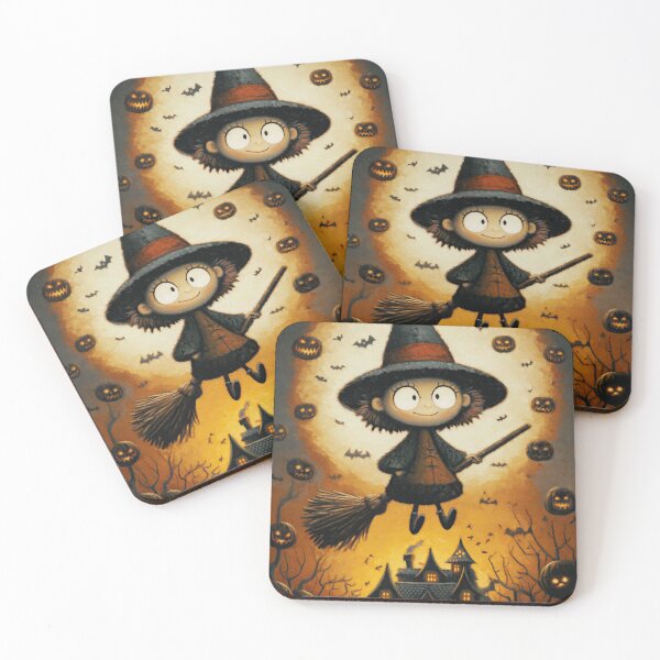 Item preview, Witch soaring past glowing pumpkins in spooky sky designed and sold by Piotrek0001.