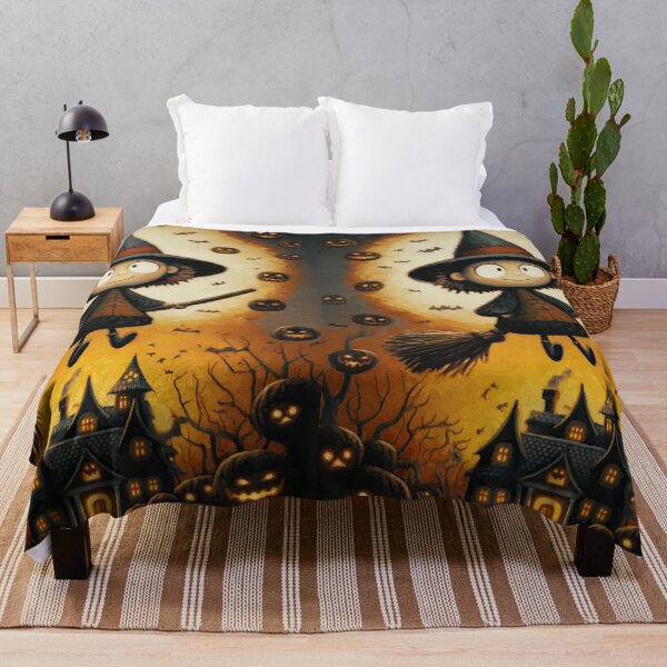 Item preview, Witch soaring past glowing pumpkins in spooky sky designed and sold by Piotrek0001.