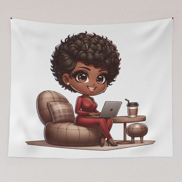 Item preview, Afro Hair Girl Working on Computer designed and sold by Lulunza.