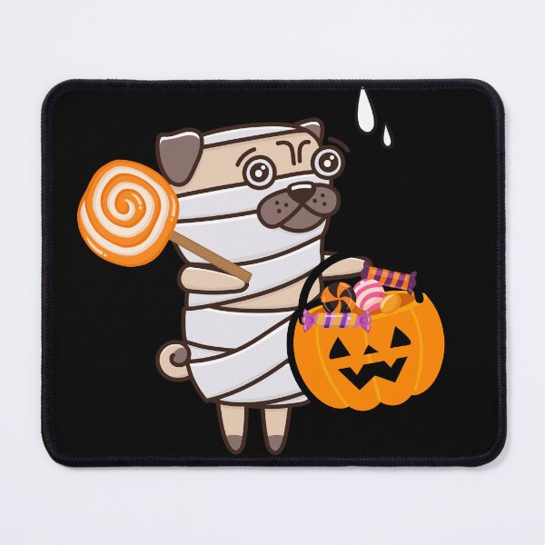 Item preview, Cute Halloween Pug in Mummy Costume with Pumpkin Candy – Funny Dog Design designed and sold by Cheeky Popp.