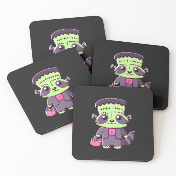 Item preview, Funny Chibi Raccoon Frankenstein with Candy Bucket | Cute Kawaii Halloween Design designed and sold by ColorSplash123.