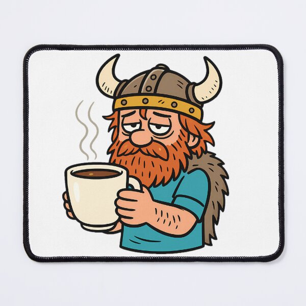 Item preview, Sleepy Viking Cartoon – Viking with Coffee Mug designed and sold by NorseDrip.