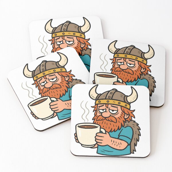 Item preview, Sleepy Viking Cartoon – Viking with Coffee Mug designed and sold by NorseDrip.