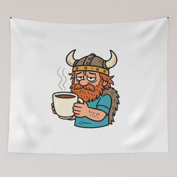 Item preview, Sleepy Viking Cartoon – Viking with Coffee Mug designed and sold by NorseDrip.