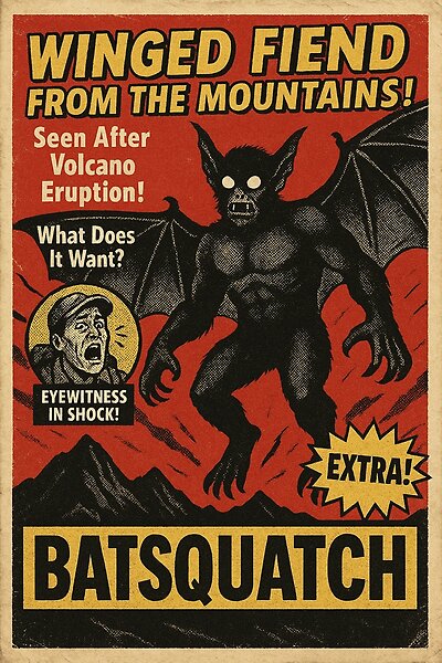 Batsquatch vintage tabloid artwork