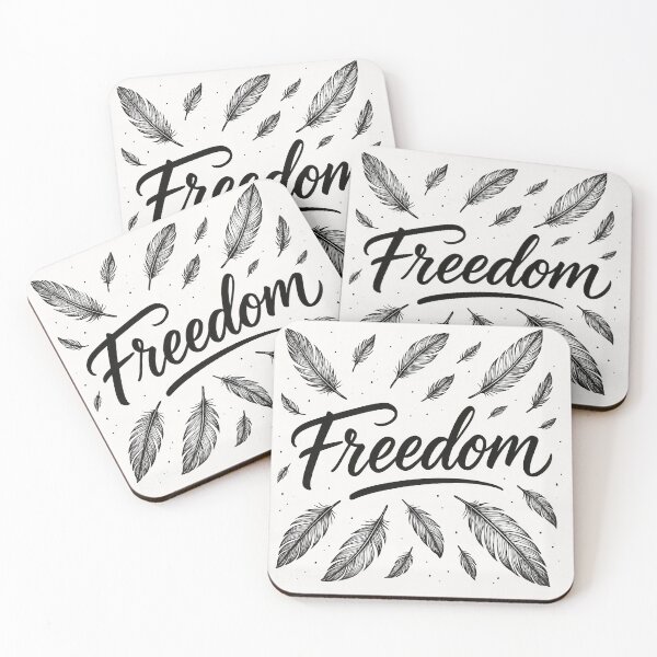 Item preview, Freedom Typography with Flying Feathers – Black and White Design designed and sold by One-For-One.