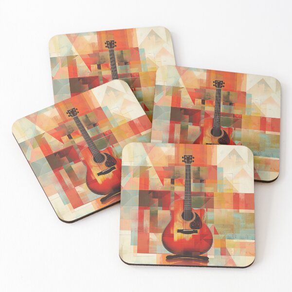 Item preview, Artistic Acoustic Guitar with Abstract Geometric Background in Warm Tones designed and sold by KanDa-Shop.