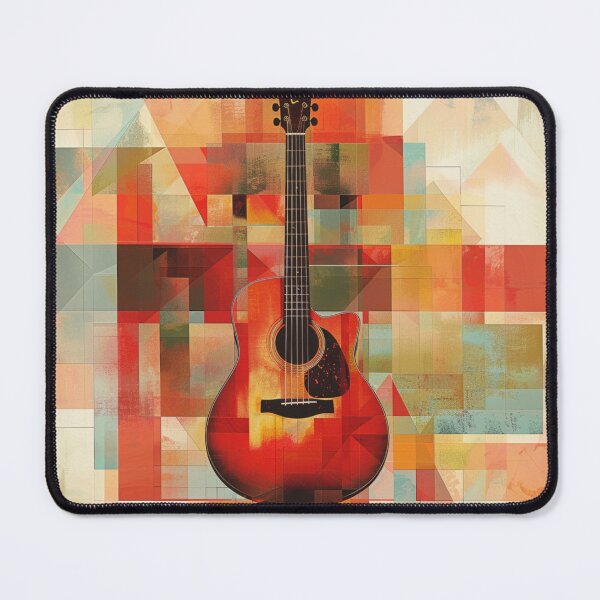 Item preview, Artistic Acoustic Guitar with Abstract Geometric Background in Warm Tones designed and sold by KanDa-Shop.