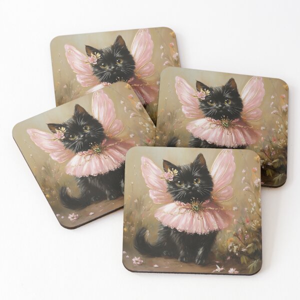 Item preview, Beautiful Black Kitten Dressed as a Pink Fairy Cute Magical Fantasy Art designed and sold by baggycatsworld.