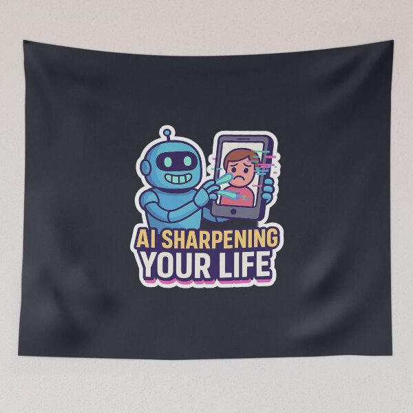Item preview, AI Sharpening Your Life – Funny Robot Meme Design designed and sold by Bratak.