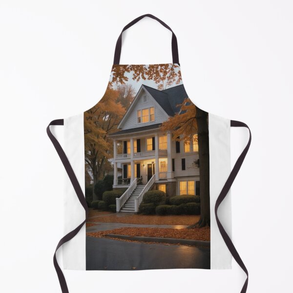 Item preview, Elegant White House in Autumn Glow – Cozy Neighborhood Charm designed and sold by Vida e Arte.