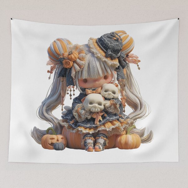 Item preview, Hekate Chibi – Cute Halloween Witch Goddess with Skulls and Pumpkins designed and sold by GoldenChiArt.
