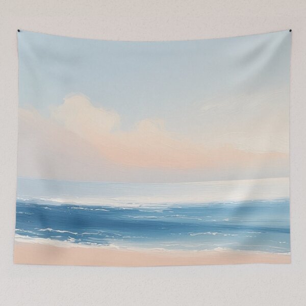Aperçu de l'œuvre Paysage marin à la gouache, horizon océanique pastel serein créée et vendue par yellowwpaint.
