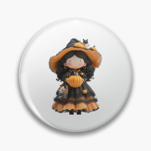 Item preview, Hekate Chibi – Cute Halloween Witch Goddess with Pumpkin and Black Cat designed and sold by GoldenChiArt.