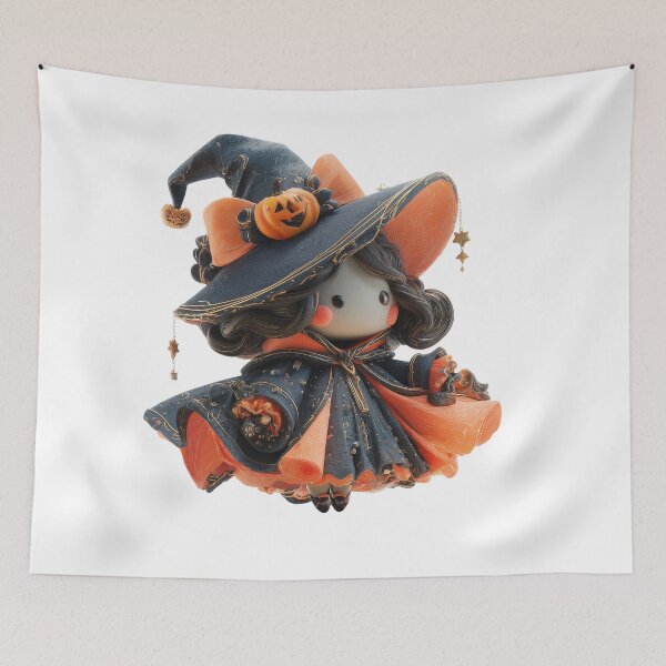 Item preview, Hekate Chibi – Cute Halloween Witch Goddess with Pumpkin Hat designed and sold by GoldenChiArt.