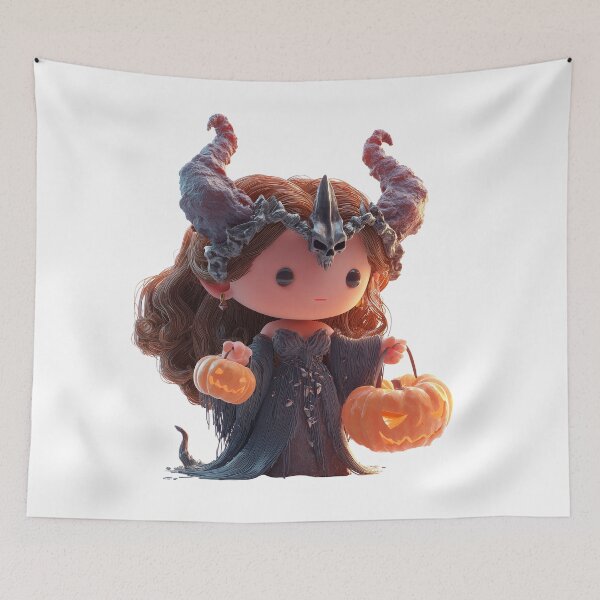 Item preview, Hekate Chibi – Cute Halloween Witch Goddess with Pumpkin Horn Crown designed and sold by GoldenChiArt.