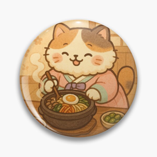 Item preview, K-Cat with Bibimbap – Cute Korean Food Cat Illustration designed and sold by aestheticcsss.