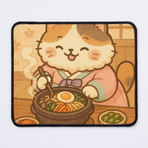 Item preview, K-Cat with Bibimbap – Cute Korean Food Cat Illustration designed and sold by aestheticcsss.
