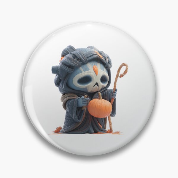Item preview, Hekate Chibi – Cute Halloween Witch Goddess with Skull Mask and Pumpkin designed and sold by GoldenChiArt.