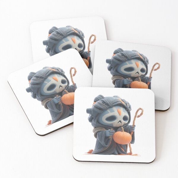 Item preview, Hekate Chibi – Cute Halloween Witch Goddess with Skull Mask and Pumpkin designed and sold by GoldenChiArt.