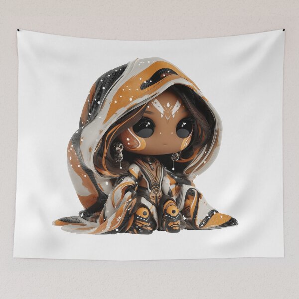 Item preview, Hekate Chibi – Cute Halloween Witch Goddess with Starry Cloak and Masks designed and sold by GoldenChiArt.