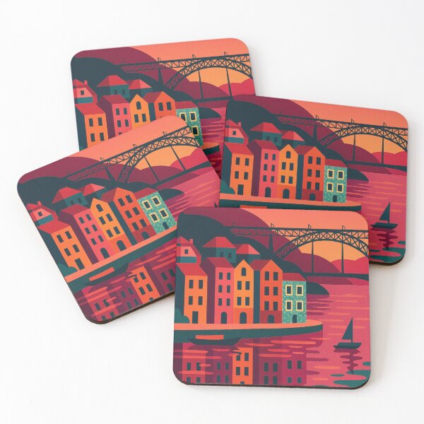 Item preview, Porto Retro Poster – Colorful Houses and Iconic Bridge at Sunset designed and sold by Pink & California.