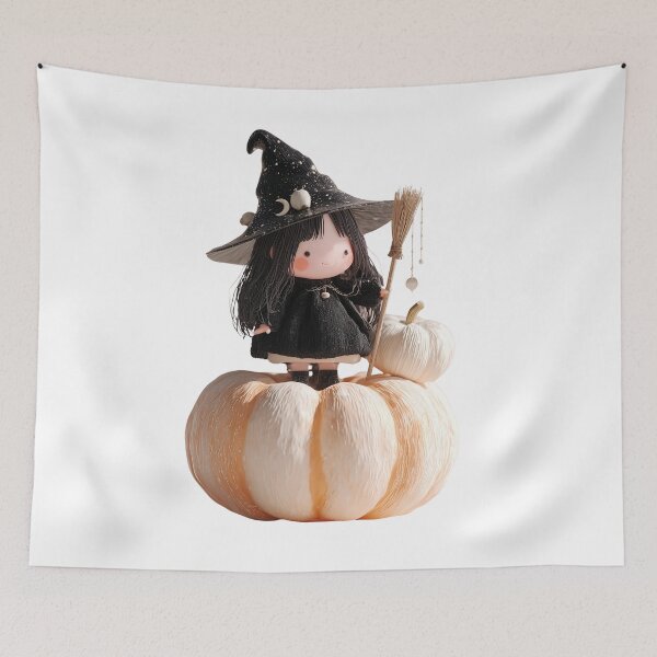 Item preview, Hekate Chibi – Cute Halloween Witch Goddess Sitting on Pumpkin designed and sold by GoldenChiArt.