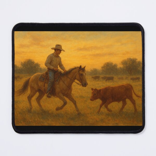 Item preview, Cutting horse - serene ranch scene designed and sold by DamioPolArt.