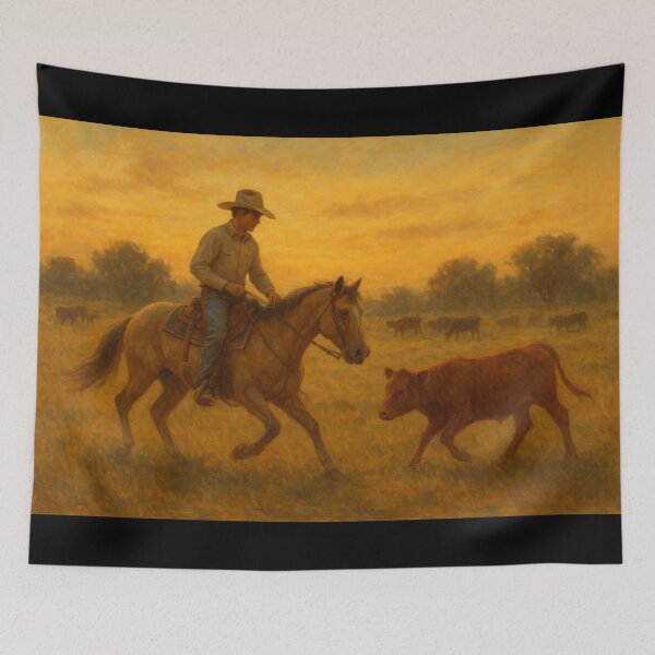 Item preview, Cutting horse - serene ranch scene designed and sold by DamioPolArt.