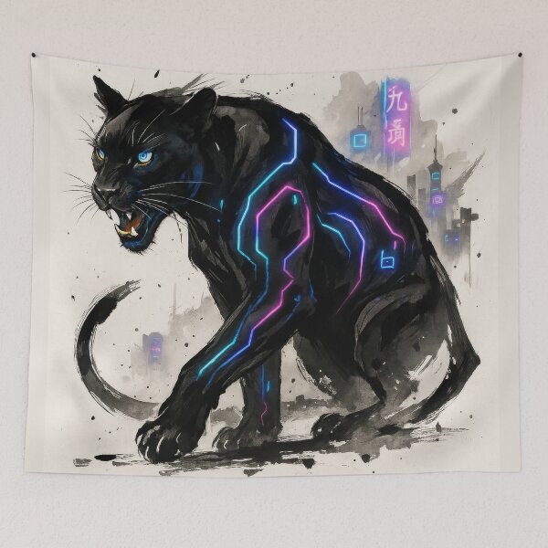 Item preview, AI Cyberpunk Panther with Neon Veins Illustration designed and sold by BreakingWorse.