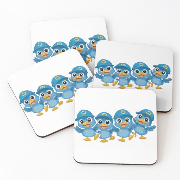 Item preview, Cheerful Cartoon Blue Birds Wearing Caps in Festive Animated Style on Dark Background designed and sold by KanDa-Shop.
