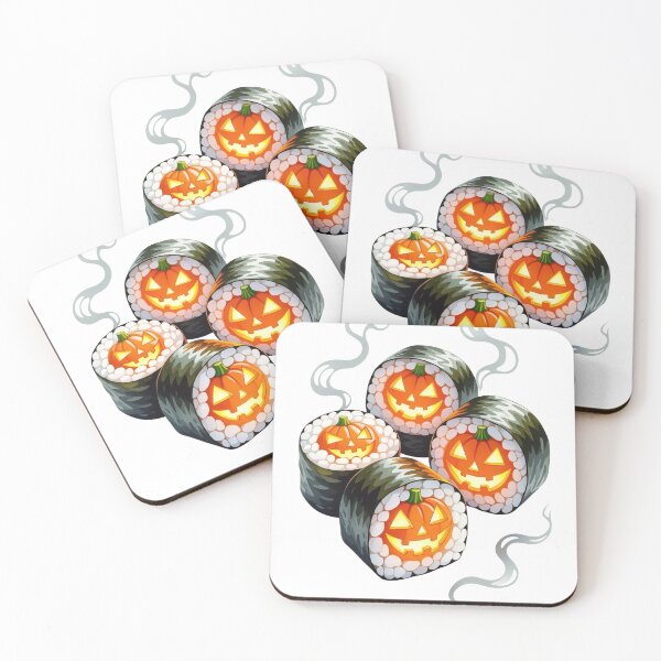 Item preview, Pumpkin sushi rolls shaped like jack-o'-lanterns with spooky smoke in a festive Halloween theme designed and sold by SpaceartLilu.