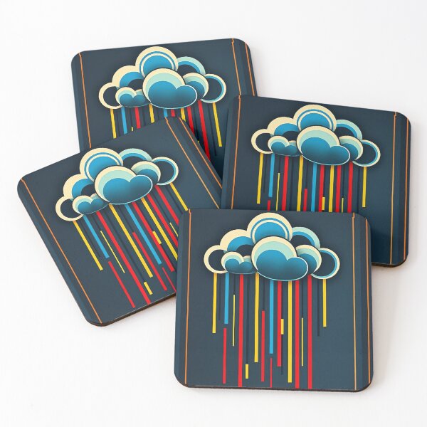 Item preview, Colourful Decorative Cloud with Rain – Art Deco Aesthetic Sky Illustration designed and sold by SpeckAndLook.