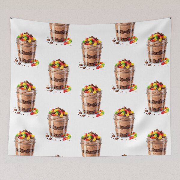 Item preview, Colorful dessert cup filled with chocolate and gummy worms for a fun treat designed and sold by SpaceartLilu.