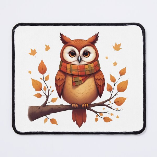 Item preview, Autumn Owl with Scarf – Cute Fall Illustration designed and sold by Pixel--Threads.