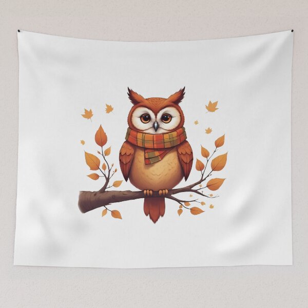 Item preview, Autumn Owl with Scarf – Cute Fall Illustration designed and sold by Pixel--Threads.