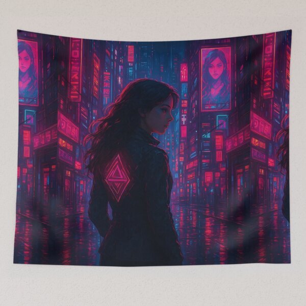 Item preview, Neon Samurai in Cyberpunk City designed and sold by AIDreamsArt.