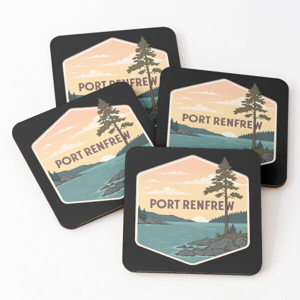 Item preview, Vintage Port Renfrew Sticker – Retro Postcard-Style Landscape with Evergreen Tree and Sunrise designed and sold by VividOrganica.