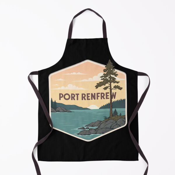 Item preview, Vintage Port Renfrew Sticker – Retro Postcard-Style Landscape with Evergreen Tree and Sunrise designed and sold by VividOrganica.