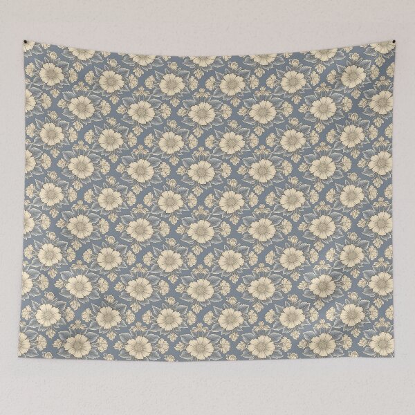 Item preview, Vintage Etched Flowers on Muted Blue designed and sold by VelloomStore.