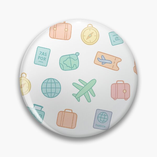 Item preview, Pastel Travel Icons Pattern Pin Button designed and sold by CatoVerres.