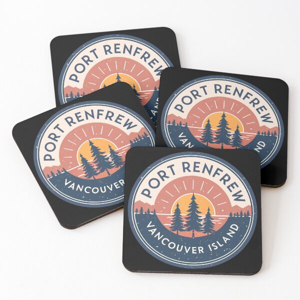 Item preview, Port Renfrew Vancouver Island Badge – Retro Sunset Circular Design with Pine Trees designed and sold by VividOrganica.