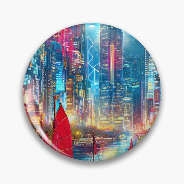Item preview, Travel poster of Night View of Hong Kong's Skyline and Harbor designed and sold by Artessie.