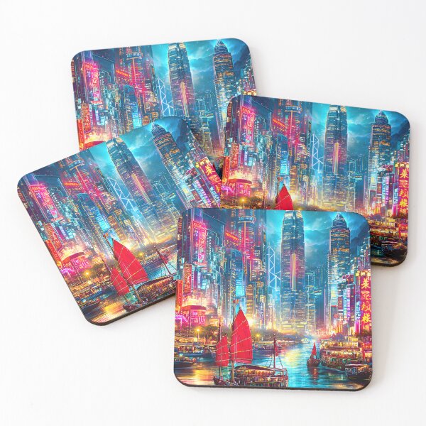 Item preview, Travel poster of Night View of Hong Kong's Skyline and Harbor designed and sold by Artessie.