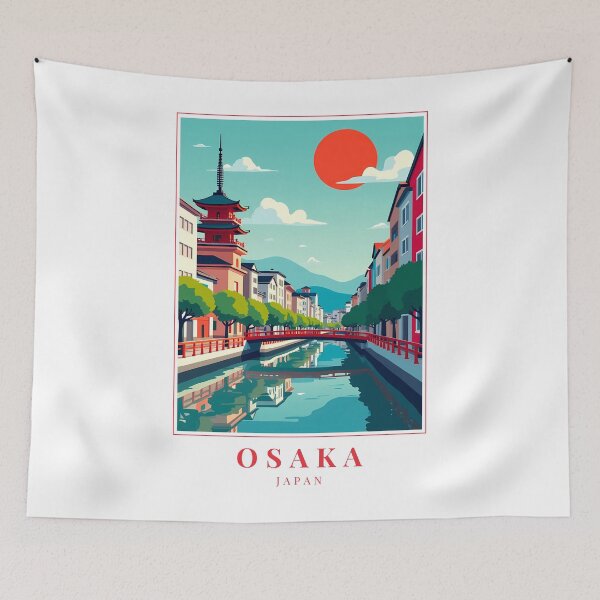Item preview, Osaka Japan Illustration – Osaka Castle, Dotonbori Lights & Street Culture designed and sold by MapMyMiles.